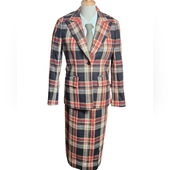 collectors items Dresses & Skirts - Collectors Items Leonard Sunshine Vintage 1970s Red And Black Plaid Skirt Suit